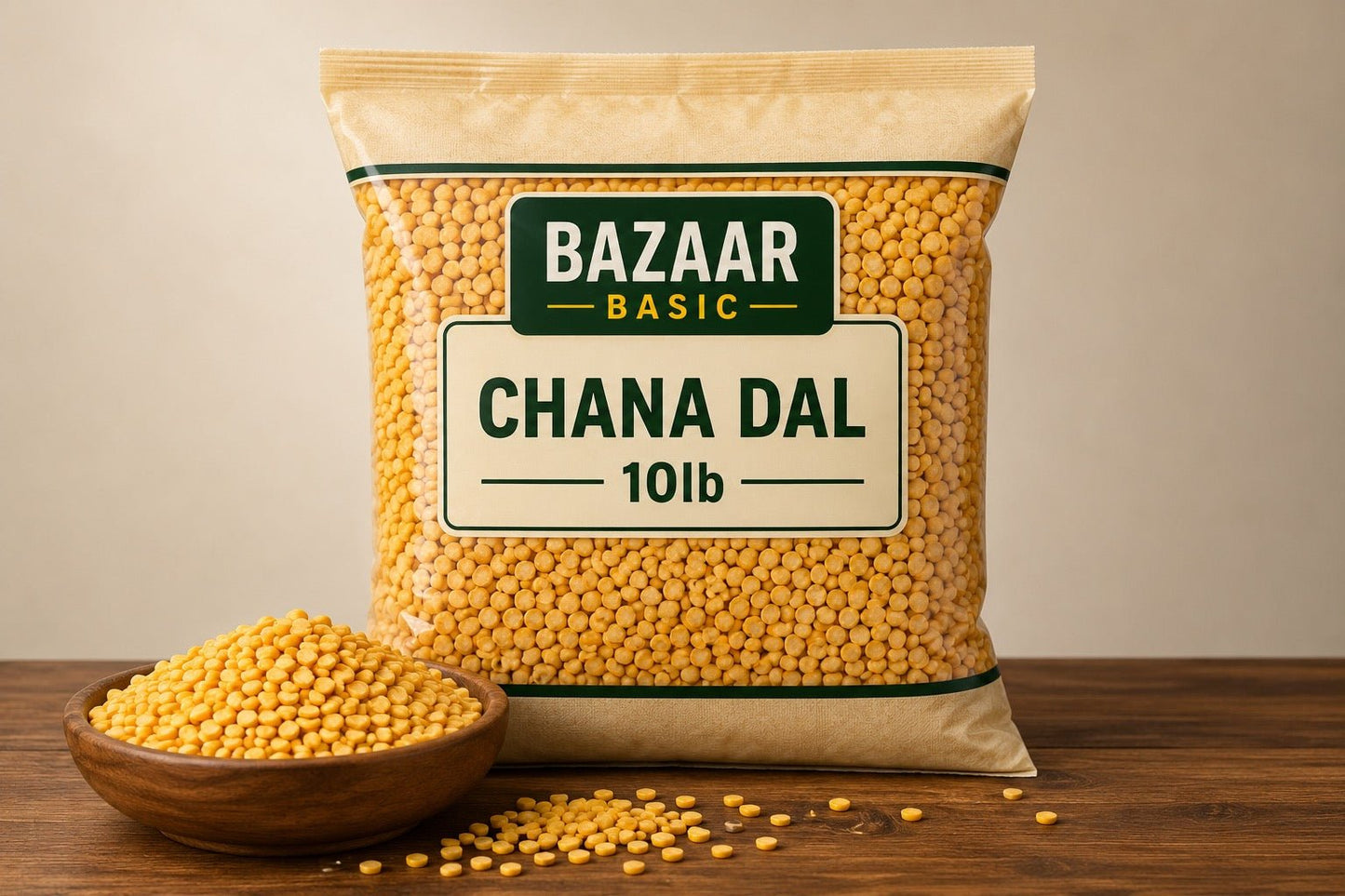 Bazaar Basic Chana Dal (Split Chickpeas) - 10 lb Bulk Bag, Wholesale Pack