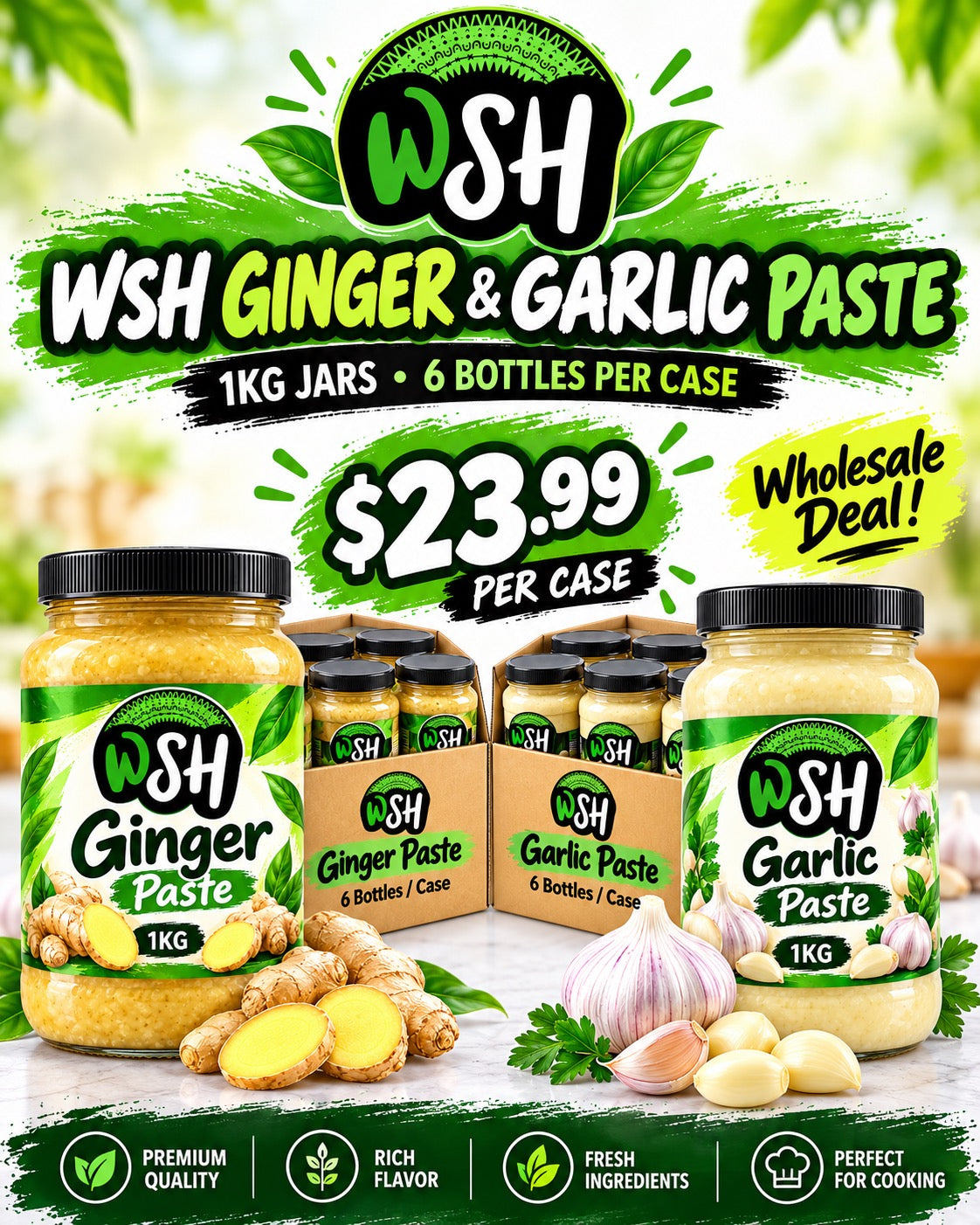 WSH Ginger Paste & Garlic Paste 1KG – Wholesale Case of 6