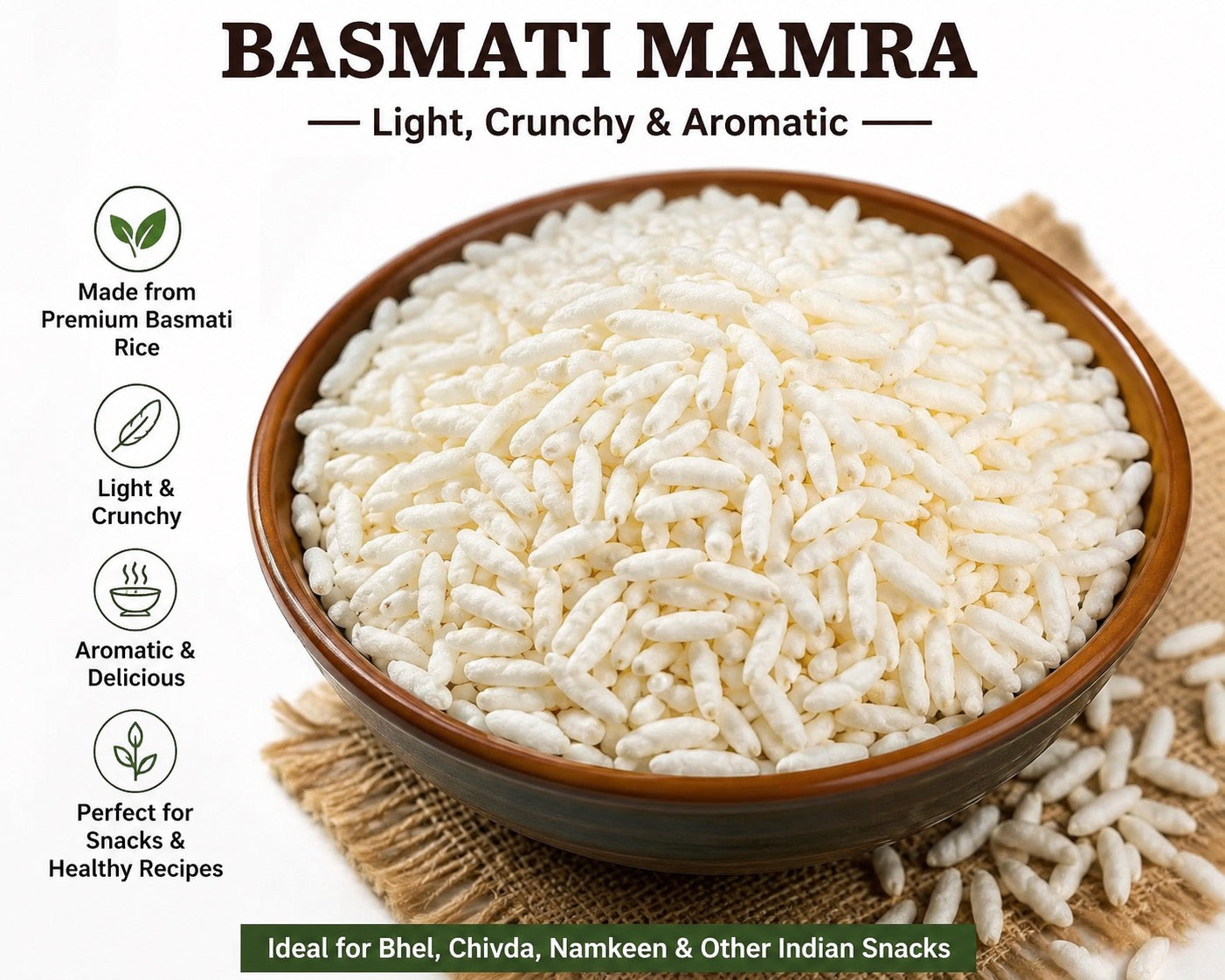 Bazaar Basic Basmati Mamra Puffed Rice – 14 oz | Light Crispy Murmura