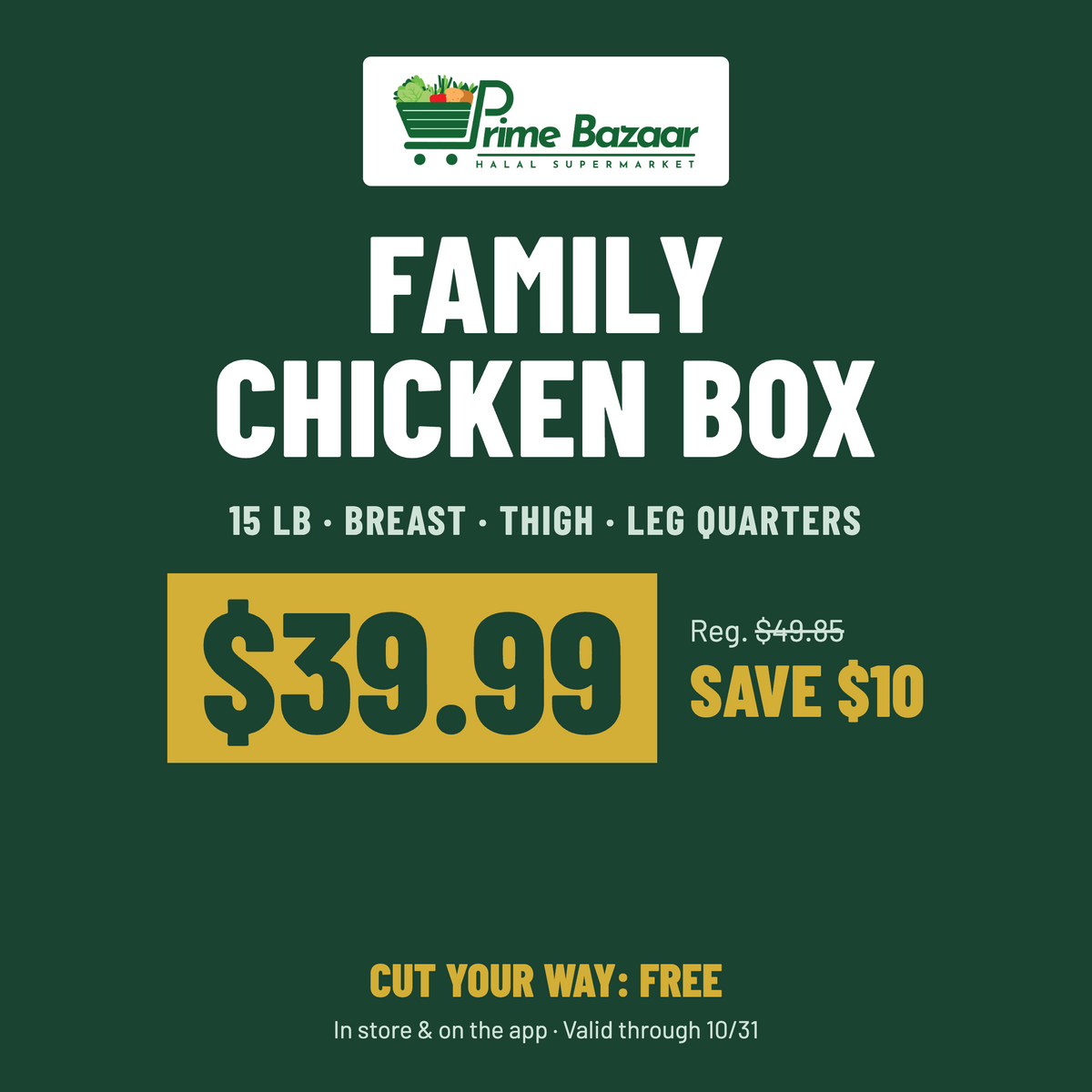 Fresh Zabiha Halal Family Chicken Box – 15 lb | Custom Cut