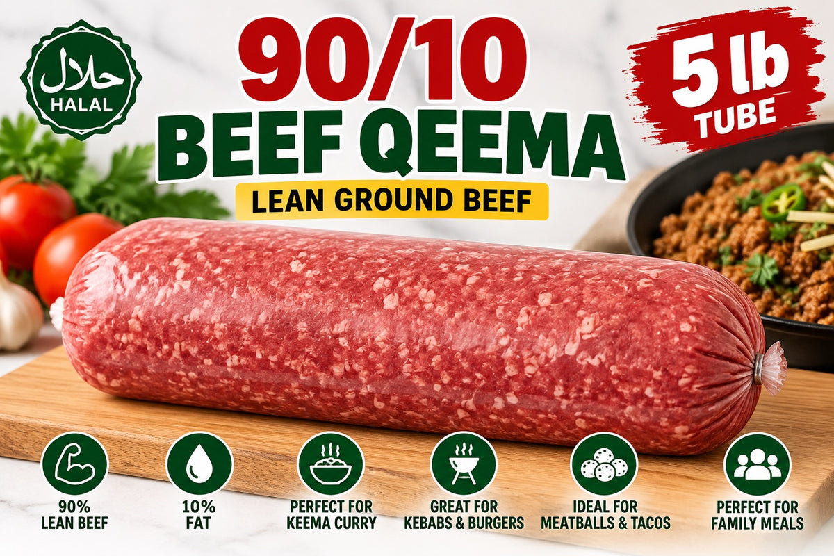 90/10 Halal Beef Qeema – Lean Ground Beef – 5 lb Tube