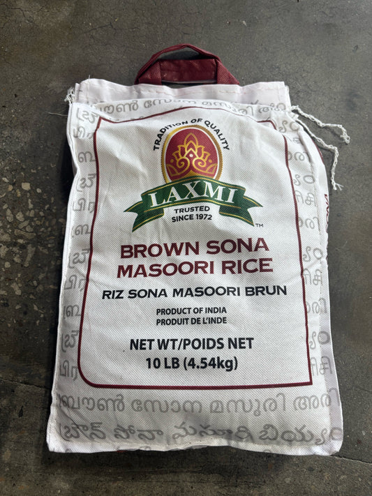 Laxmi Brown Sona Masoori Rice – 10 lbs | Whole Grain Indian Rice