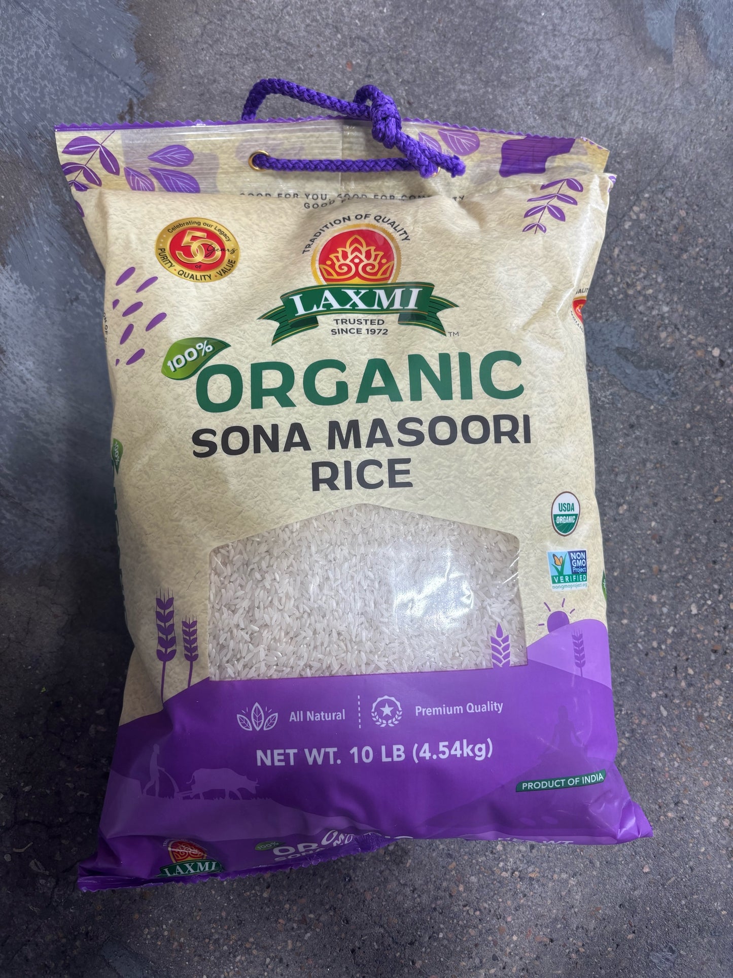 LX 100% Organic Sona Masoori Rice 10 lb – USDA Certified, Non-GMO, Product of India