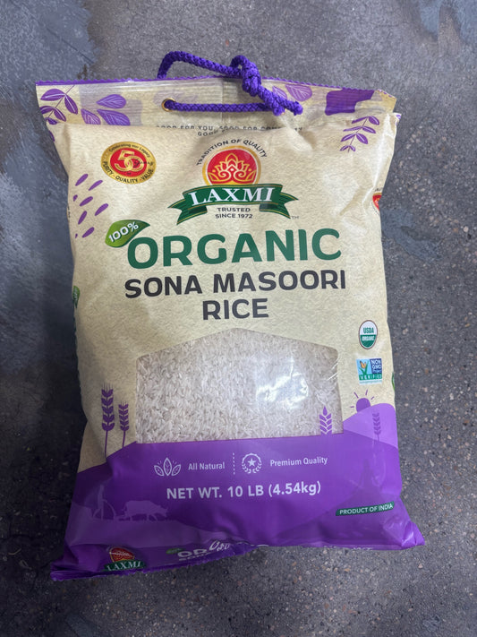 LX 100% Organic Sona Masoori Rice 10 lb – USDA Certified, Non-GMO, Product of India
