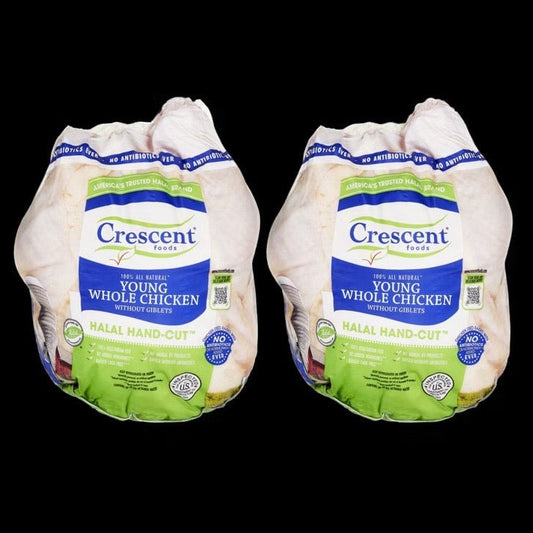 Crescent Foods Halal Hand-Cut Young Whole Chicken Without Giblets, 3 lbs, 2 ct (6lbs)