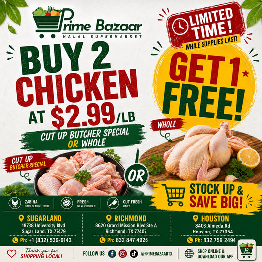 Fresh Zabiha Halal Whole Chicken – Buy 2 Get 1 Free