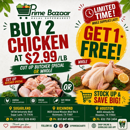 Fresh Zabiha Halal Whole Chicken – Buy 2 Get 1 Free