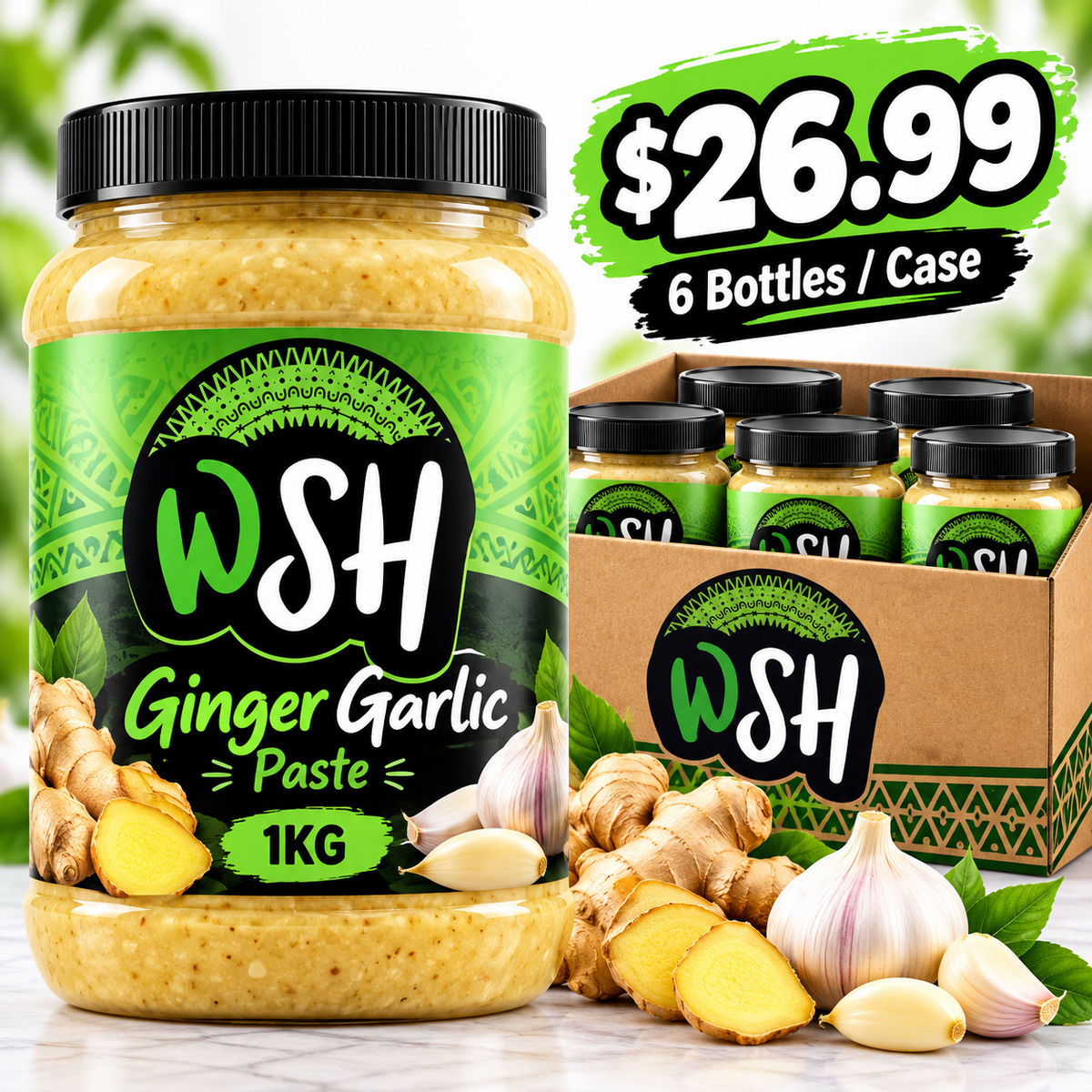 WSH Ginger Garlic Paste 1KG – Wholesale Case of 6 Jars