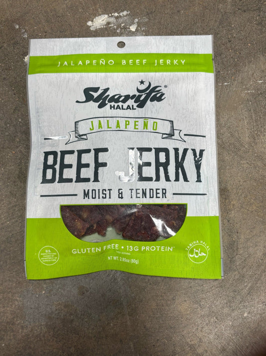 Sharifa Halal Jalapeño Beef Jerky – Moist & Tender, High Protein, Gluten Free (2.85 oz / 80g)