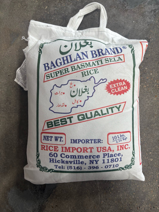Baghlan Brand Super Basmati Sela Rice – 10 lbs | Extra Clean Best Quality